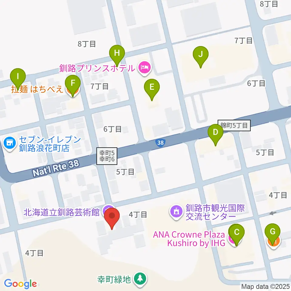 北海道立釧路芸術館 アートホール周辺のファミレス・ファーストフード一覧地図