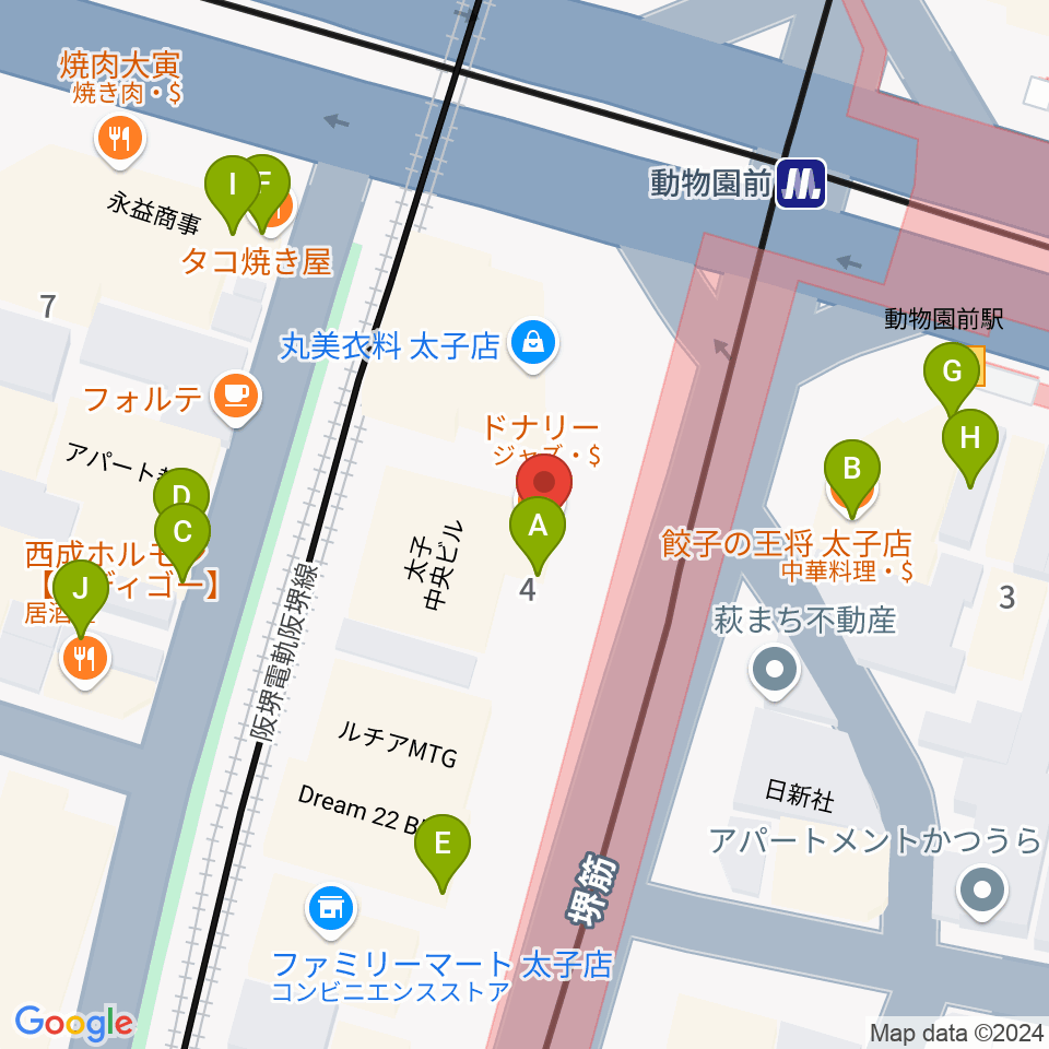 西成ドナリー at KAMA PUB周辺のファミレス・ファーストフード一覧地図