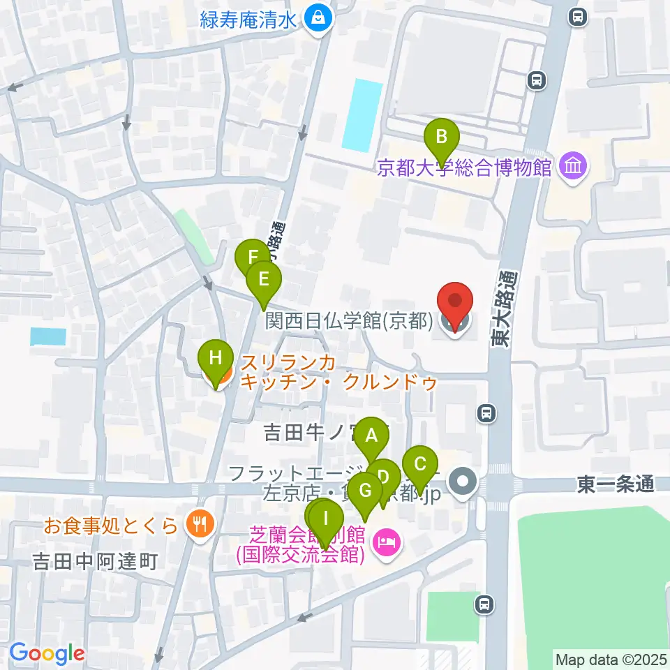 アンスティチュ・フランセ関西周辺のファミレス・ファーストフード一覧地図