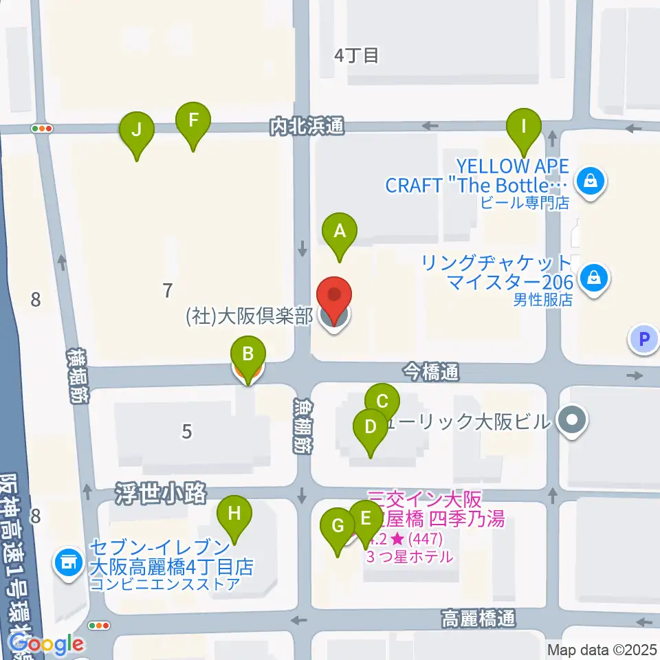 大阪倶楽部4階ホール周辺のファミレス・ファーストフード一覧地図