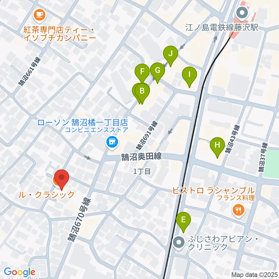 藤沢ル・クラシック周辺のファミレス・ファーストフード一覧地図