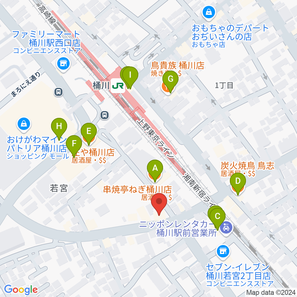 桶川の音楽スタジオVEIN周辺のファミレス・ファーストフード一覧地図