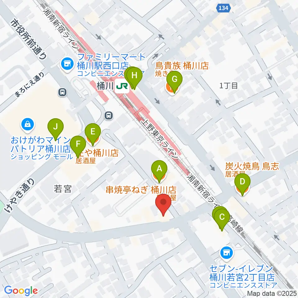 桶川の音楽スタジオVEIN周辺のファミレス・ファーストフード一覧地図