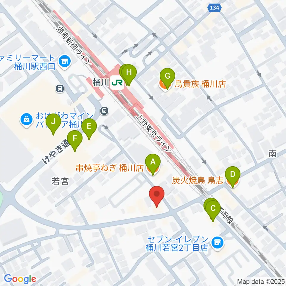 桶川の音楽スタジオVEIN周辺のファミレス・ファーストフード一覧地図
