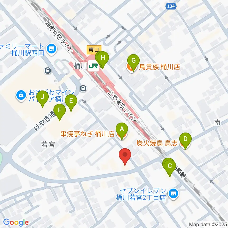 桶川の音楽スタジオVEIN周辺のファミレス・ファーストフード一覧地図