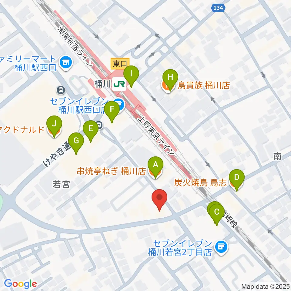 桶川の音楽スタジオVEIN周辺のファミレス・ファーストフード一覧地図