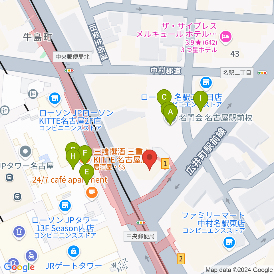 ヴィルトゥオーゾ名古屋駅前店周辺のファミレス・ファーストフード一覧地図