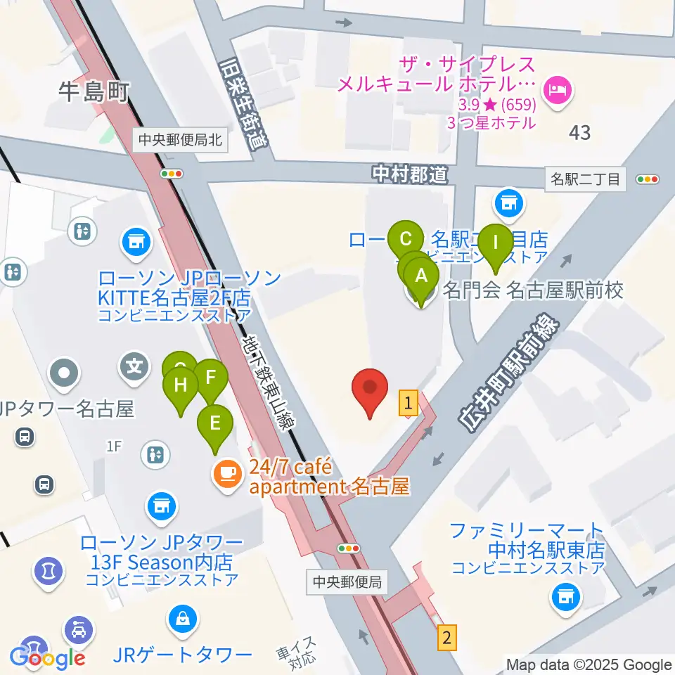 ヴィルトゥオーゾ名古屋駅前店周辺のファミレス・ファーストフード一覧地図