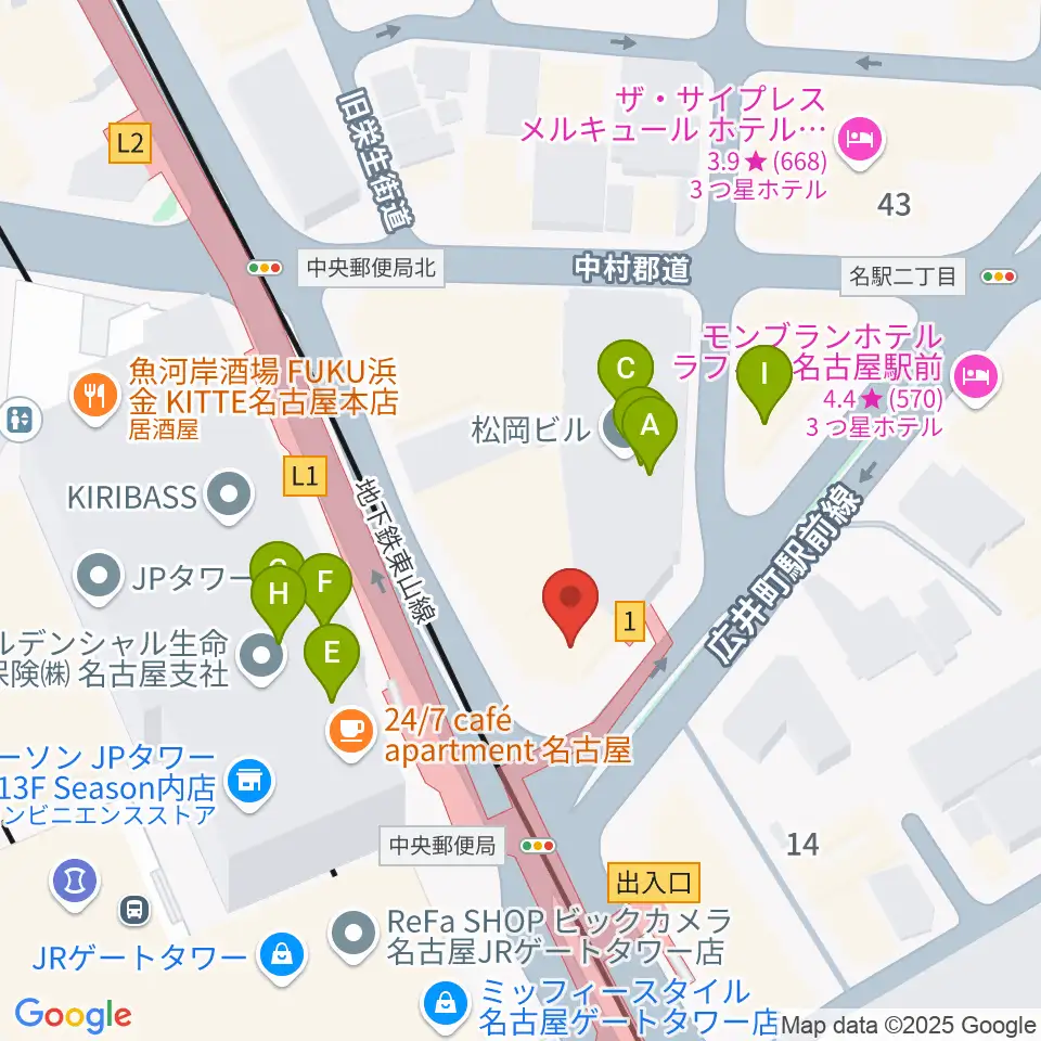ヴィルトゥオーゾ名古屋駅前店周辺のファミレス・ファーストフード一覧地図