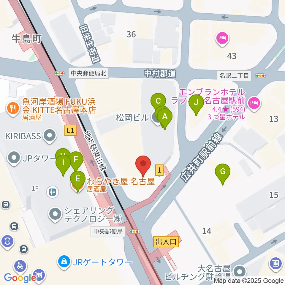 ヴィルトゥオーゾ名古屋駅前店周辺のファミレス・ファーストフード一覧地図