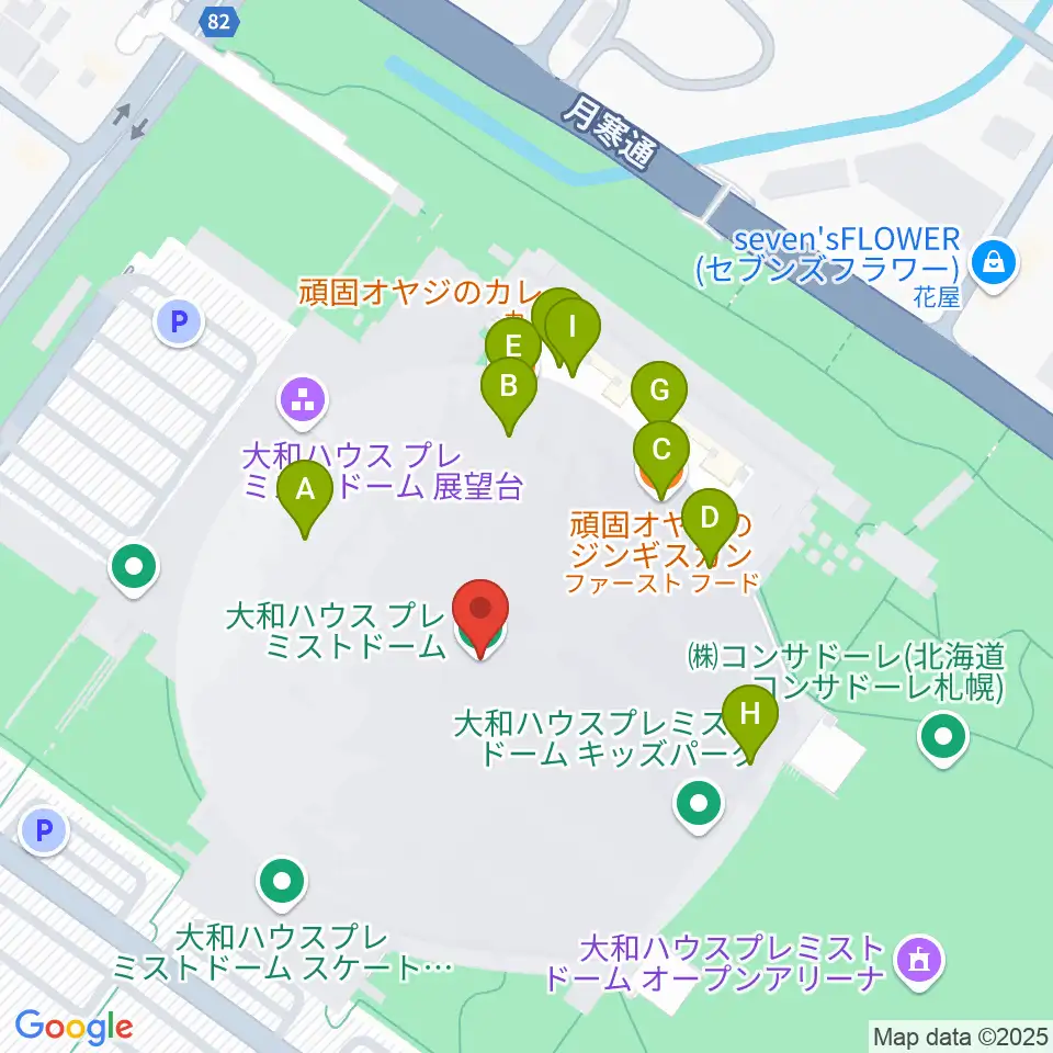 大和ハウス プレミストドーム周辺のファミレス・ファーストフード一覧地図