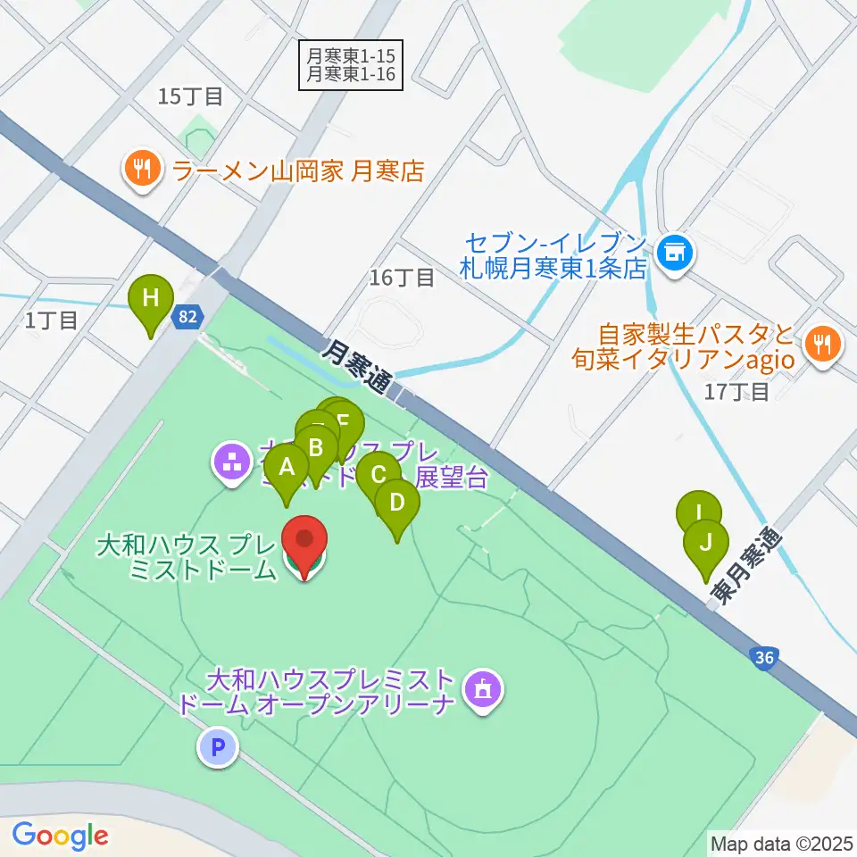 大和ハウス プレミストドーム周辺のファミレス・ファーストフード一覧地図