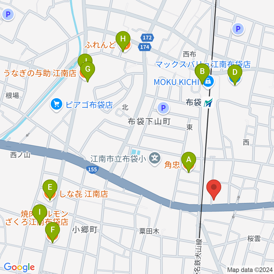 江南スタジオエム周辺のファミレス・ファーストフード一覧地図