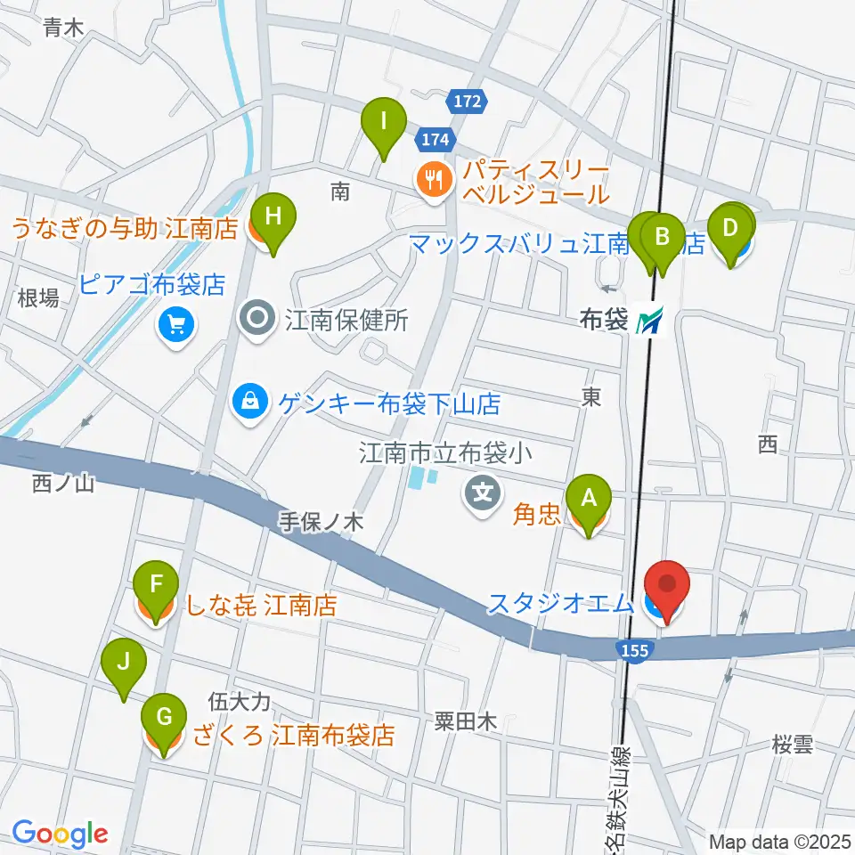 江南スタジオエム周辺のファミレス・ファーストフード一覧地図