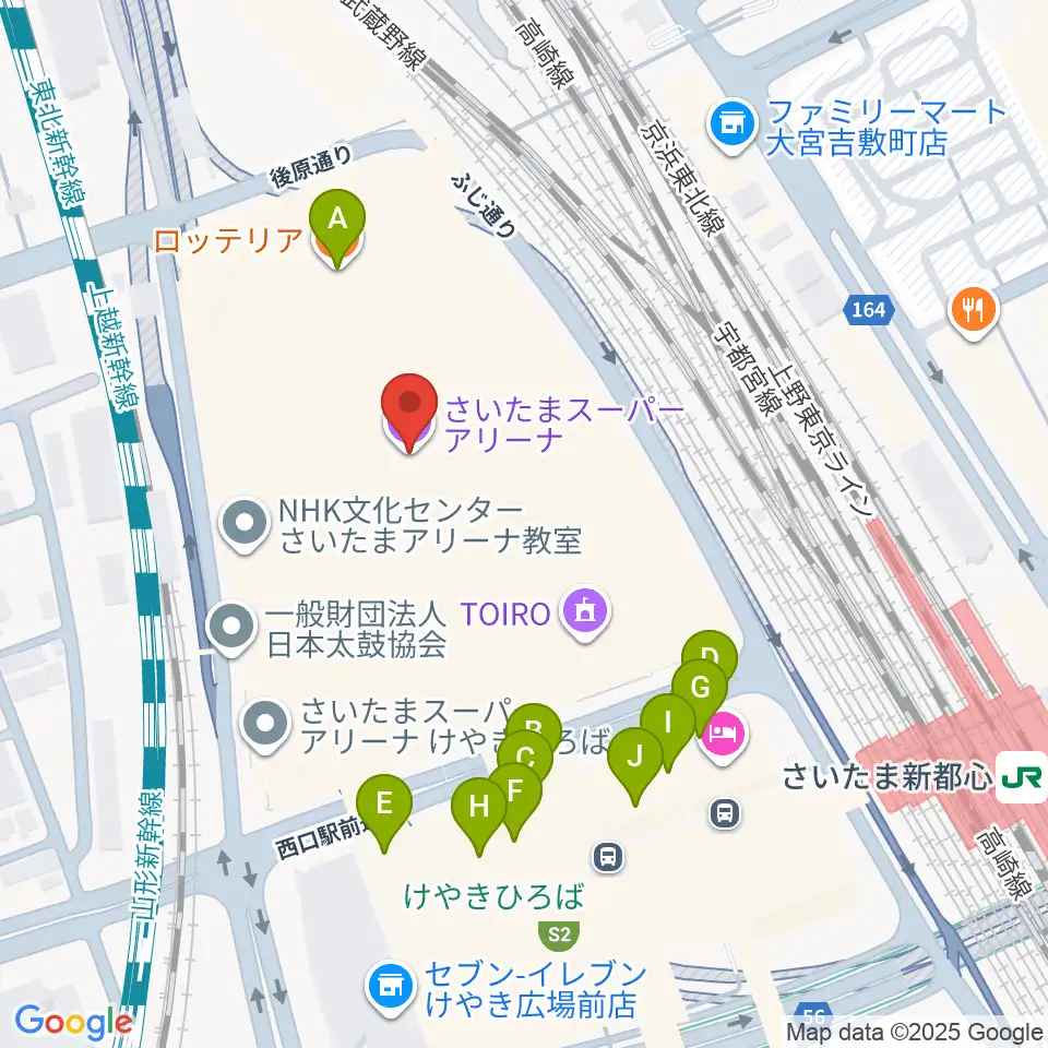 さいたまスーパーアリーナ周辺のファミレス・ファーストフード一覧地図