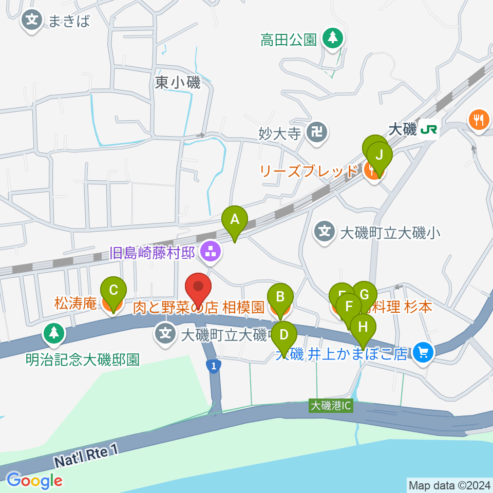 大磯すとれんじふるうつ周辺のファミレス・ファーストフード一覧地図