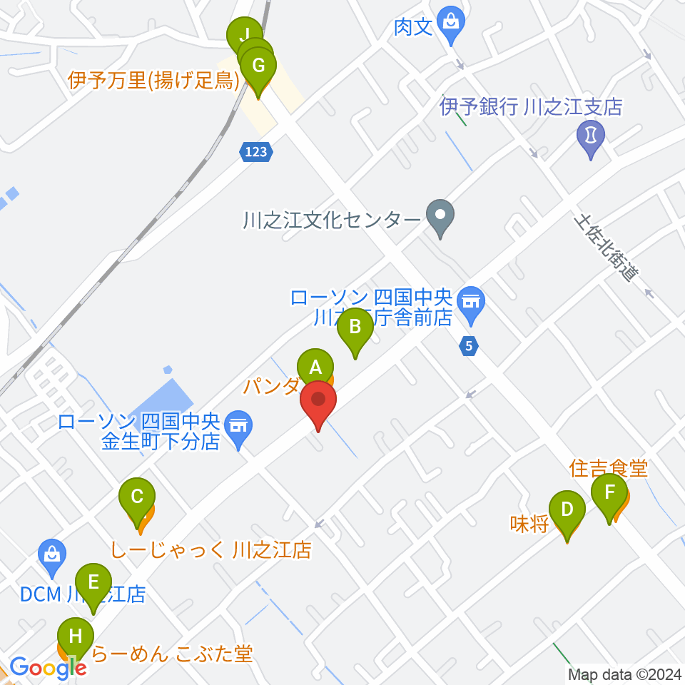 オオサカヤ 川之江店周辺のファミレス・ファーストフード一覧地図