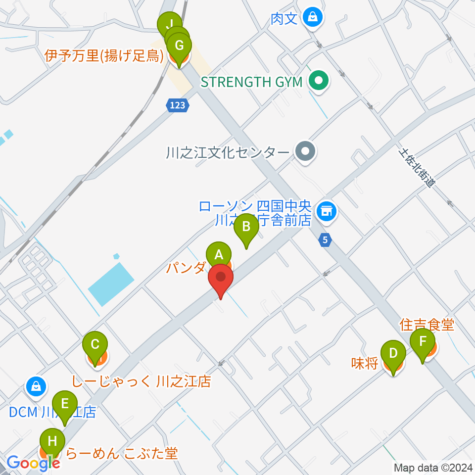 オオサカヤ 川之江店周辺のファミレス・ファーストフード一覧地図