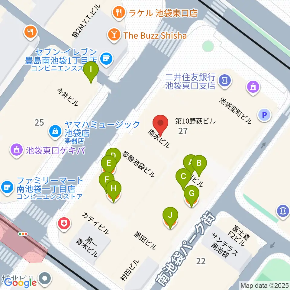 クロサワバイオリン池袋店周辺のファミレス・ファーストフード一覧地図