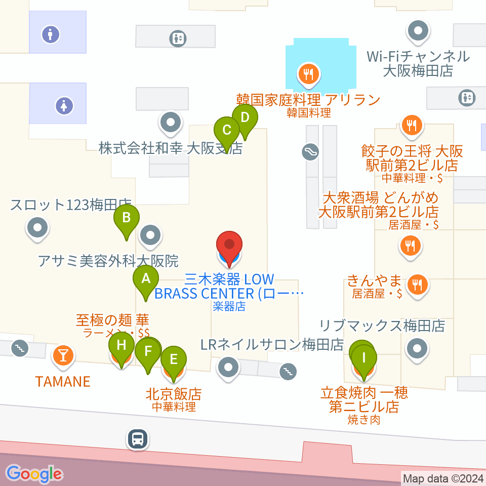 三木楽器ローブラスセンター周辺のファミレス・ファーストフード一覧地図