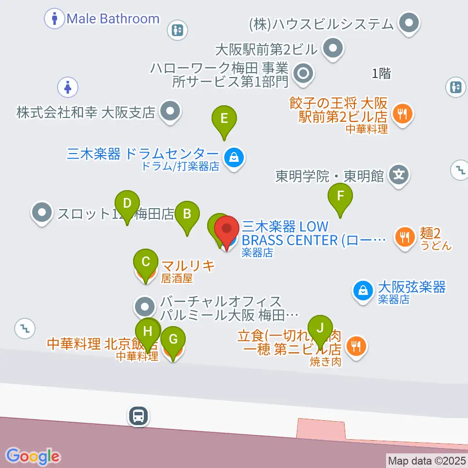 三木楽器ローブラスセンター周辺のファミレス・ファーストフード一覧地図