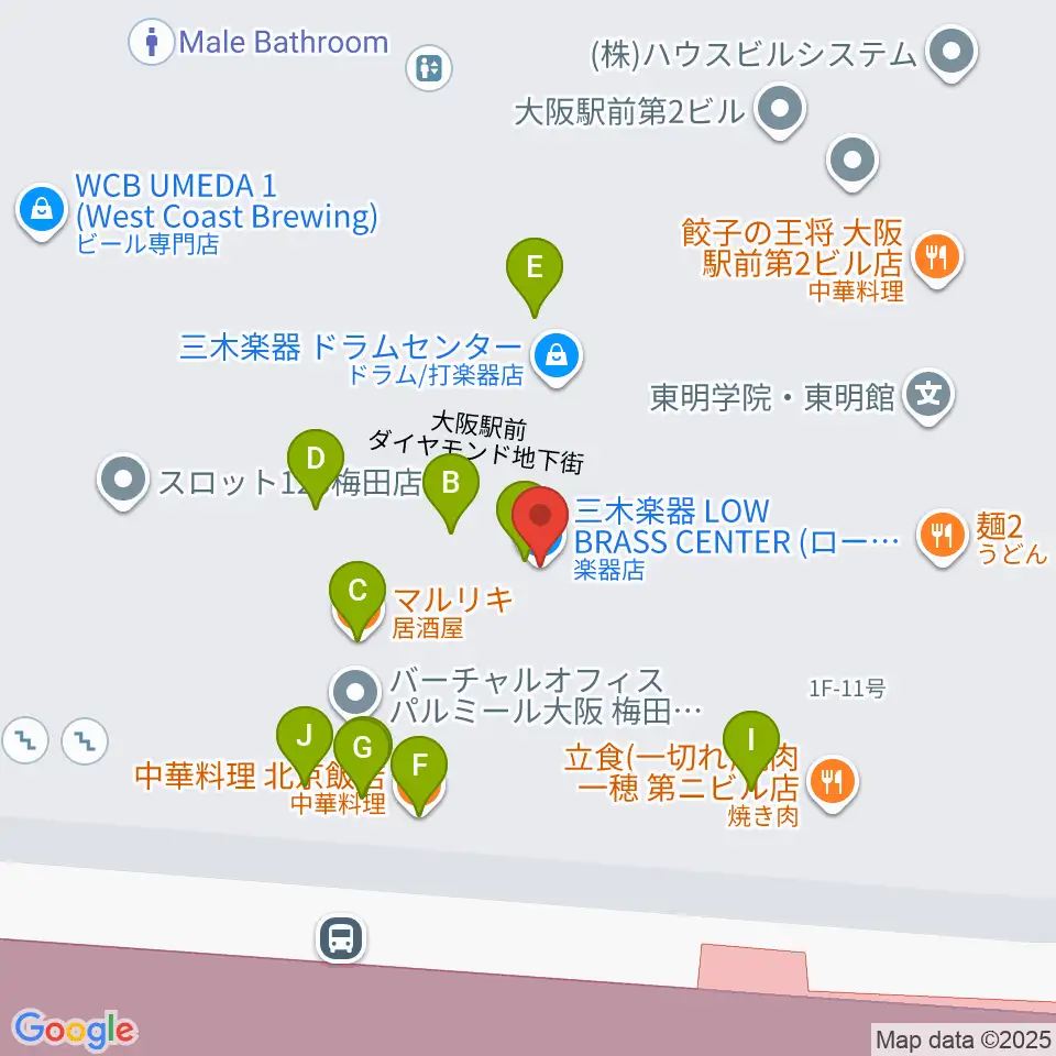 三木楽器ローブラスセンター周辺のファミレス・ファーストフード一覧地図