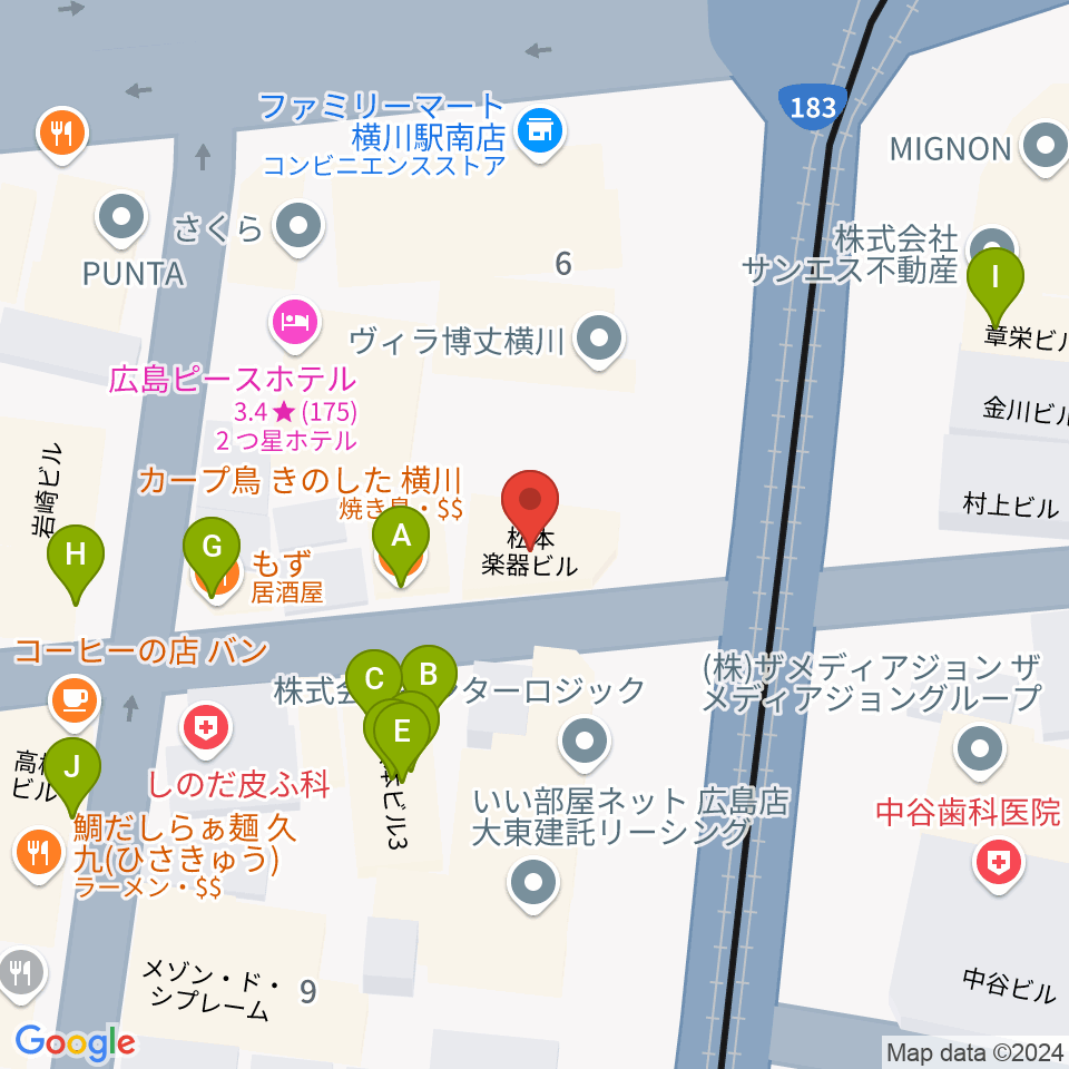 松本楽器店周辺のファミレス・ファーストフード一覧地図