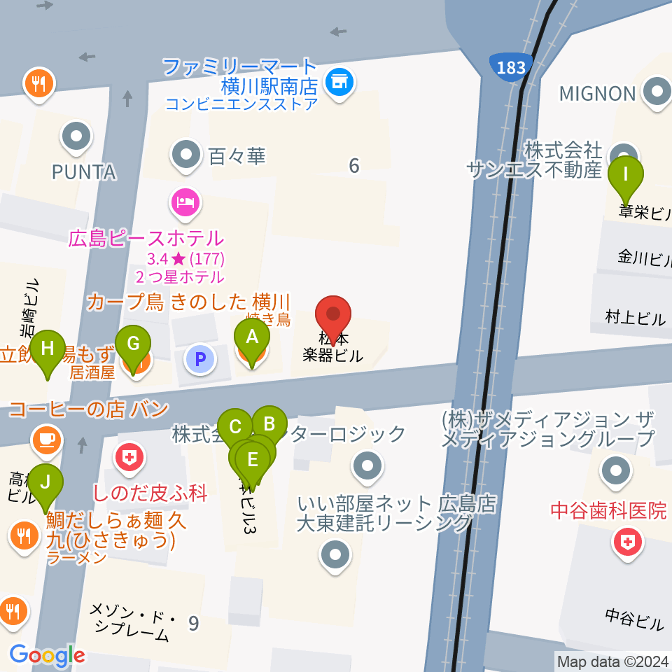 松本楽器店周辺のファミレス・ファーストフード一覧地図