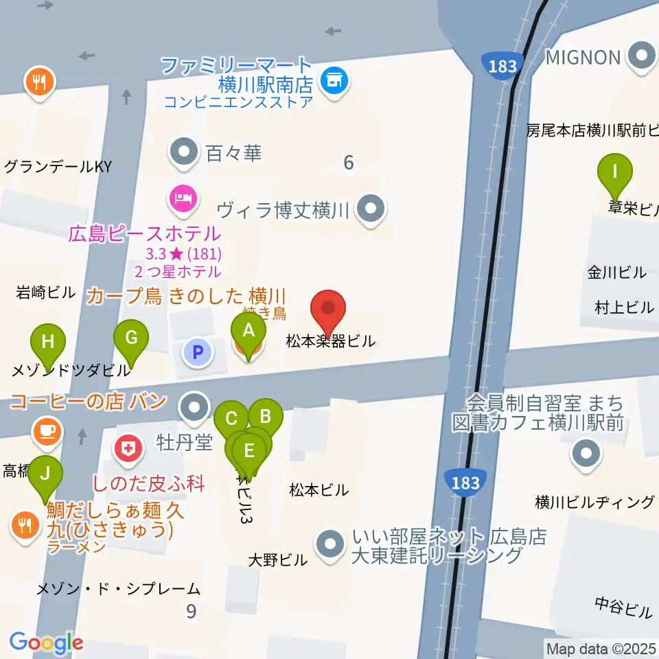松本楽器店周辺のファミレス・ファーストフード一覧地図