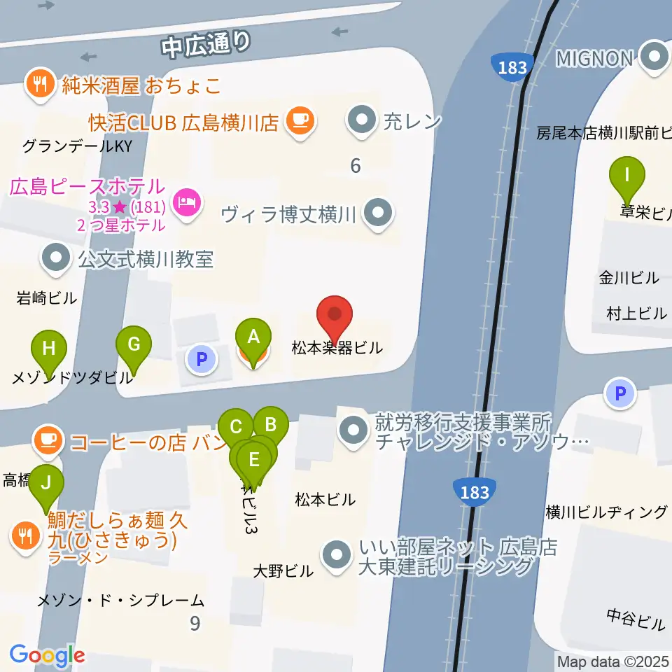松本楽器店周辺のファミレス・ファーストフード一覧地図