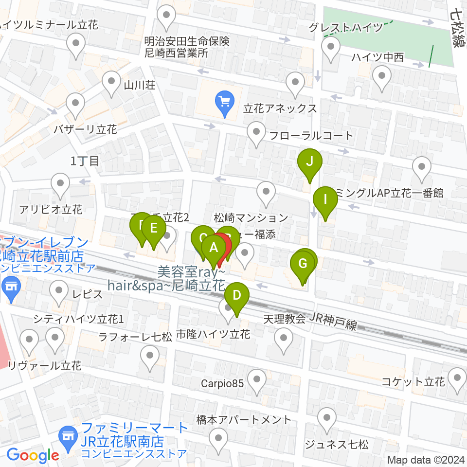 マサゴ楽器周辺のファミレス・ファーストフード一覧地図