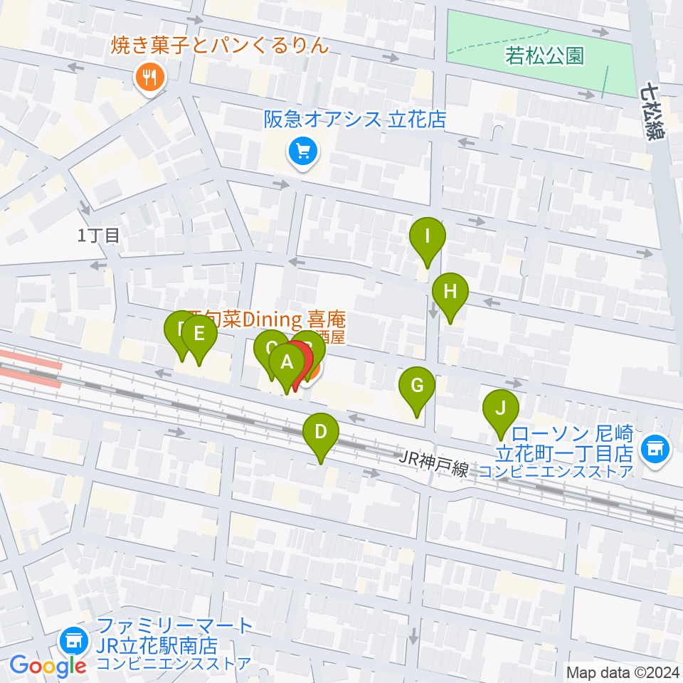 マサゴ楽器周辺のファミレス・ファーストフード一覧地図