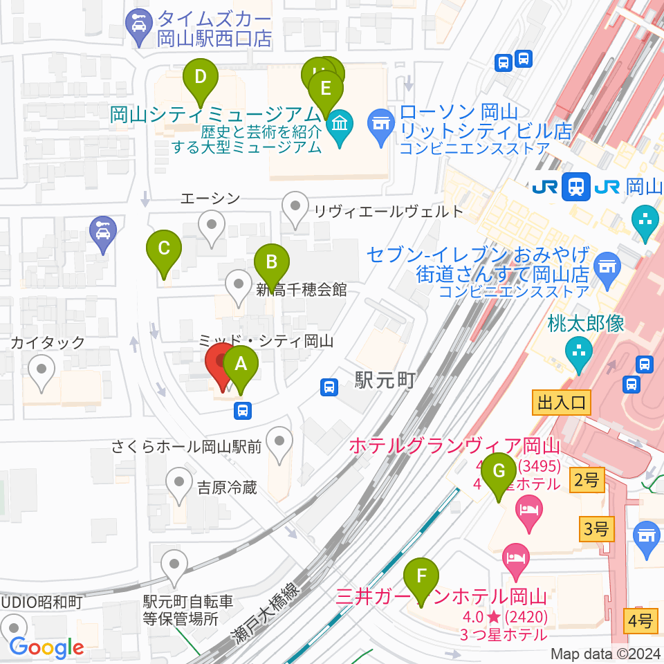 山陽こだま楽器 岡山西口店周辺のファミレス・ファーストフード一覧地図