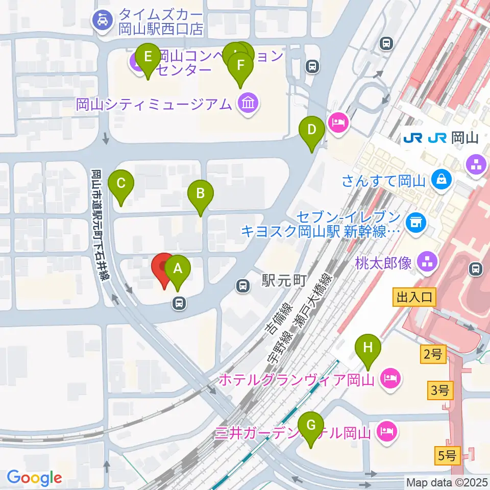 山陽こだま楽器 岡山西口店周辺のファミレス・ファーストフード一覧地図