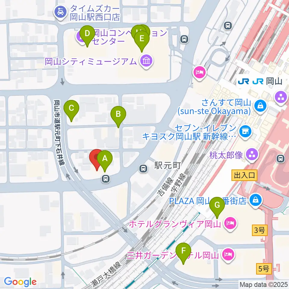 山陽こだま楽器 岡山西口店周辺のファミレス・ファーストフード一覧地図