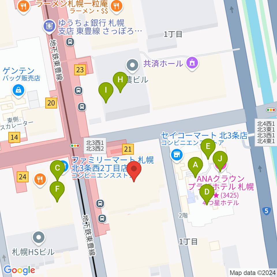 シャコンヌ札幌店周辺のファミレス・ファーストフード一覧地図