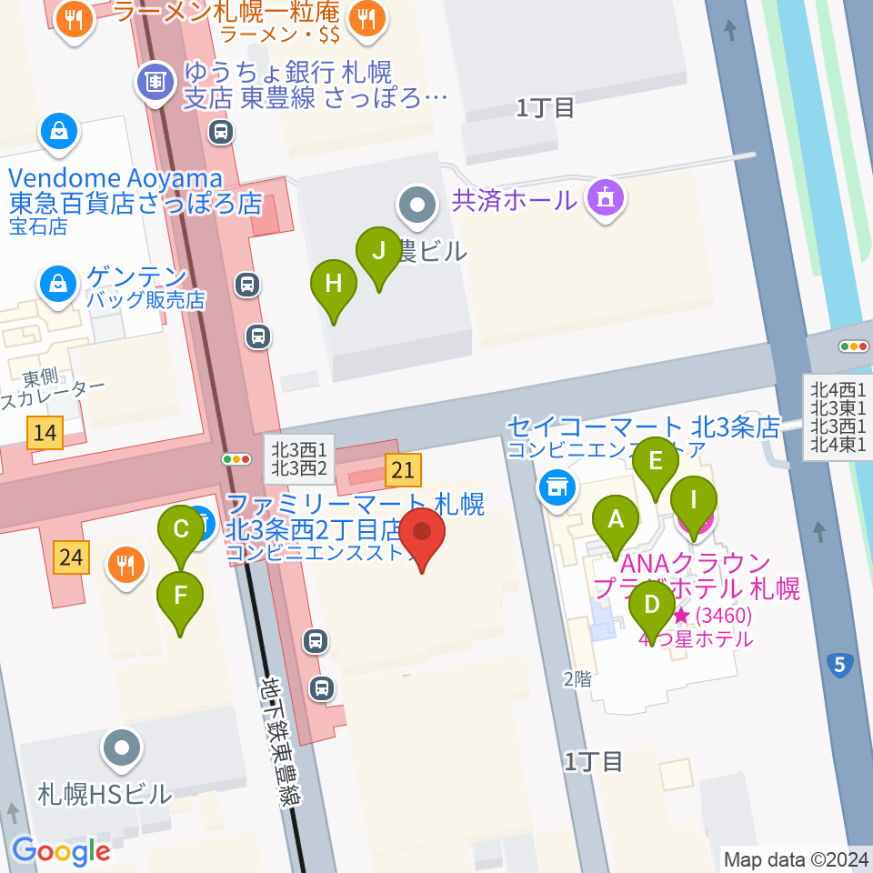 シャコンヌ札幌店周辺のファミレス・ファーストフード一覧地図