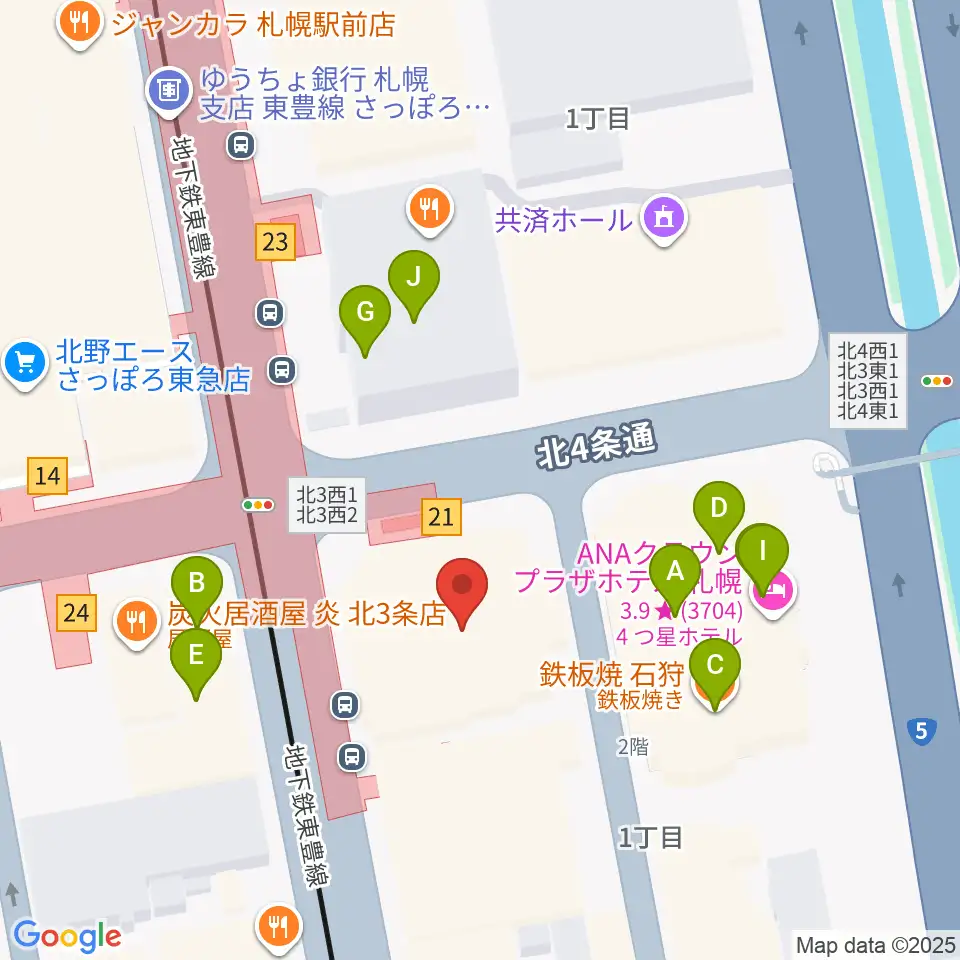 シャコンヌ札幌店周辺のファミレス・ファーストフード一覧地図