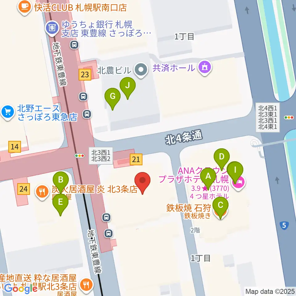 シャコンヌ札幌店周辺のファミレス・ファーストフード一覧地図