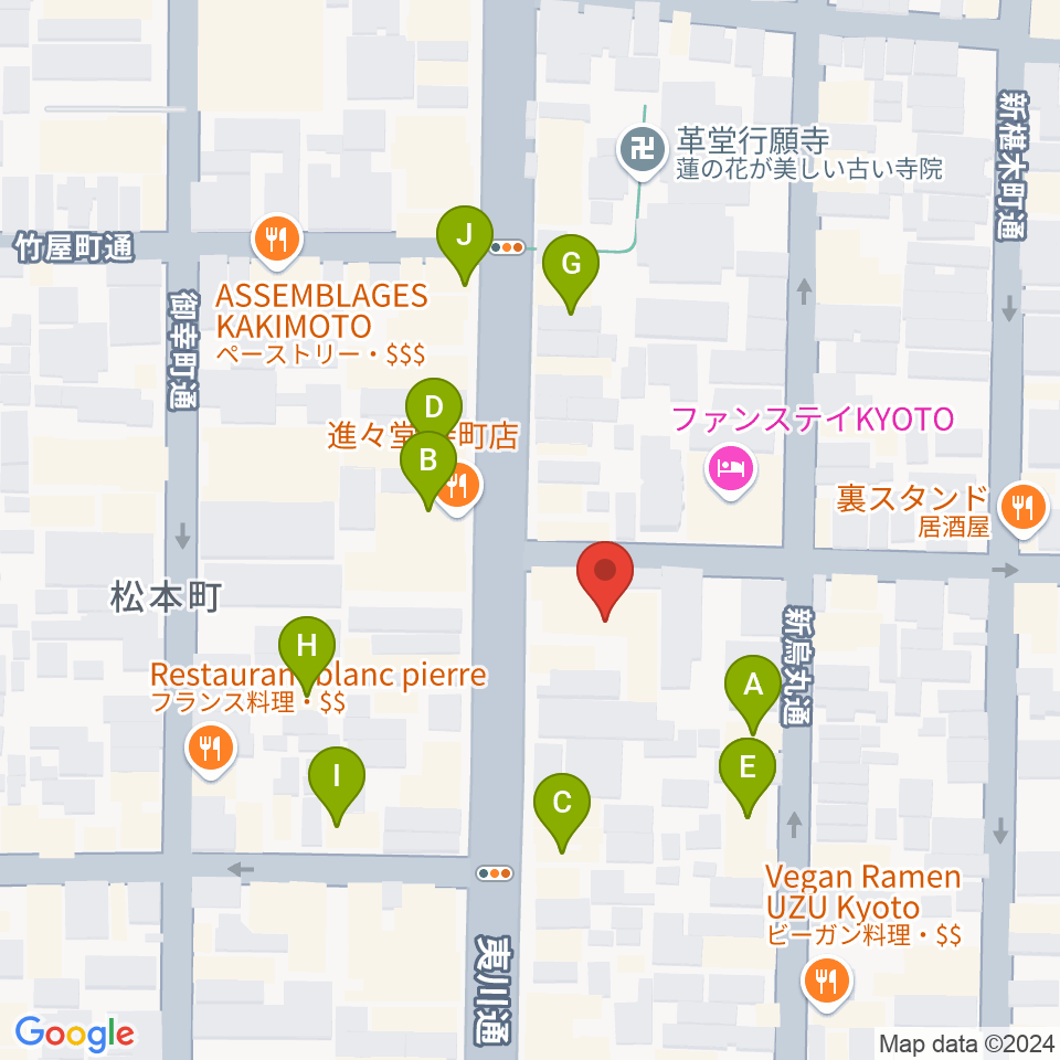 旭堂楽器店周辺のファミレス・ファーストフード一覧地図