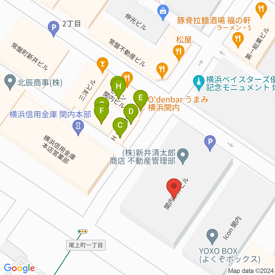 関内BarBarBar周辺のファミレス・ファーストフード一覧地図