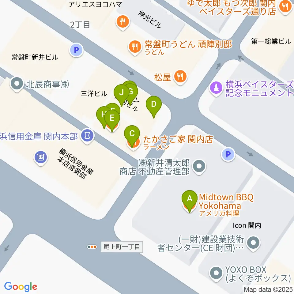 関内BarBarBar周辺のファミレス・ファーストフード一覧地図