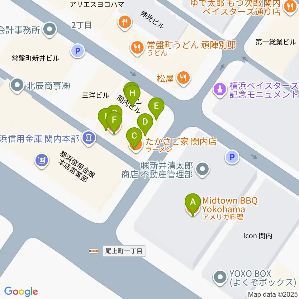 関内BarBarBar周辺のファミレス・ファーストフード一覧地図