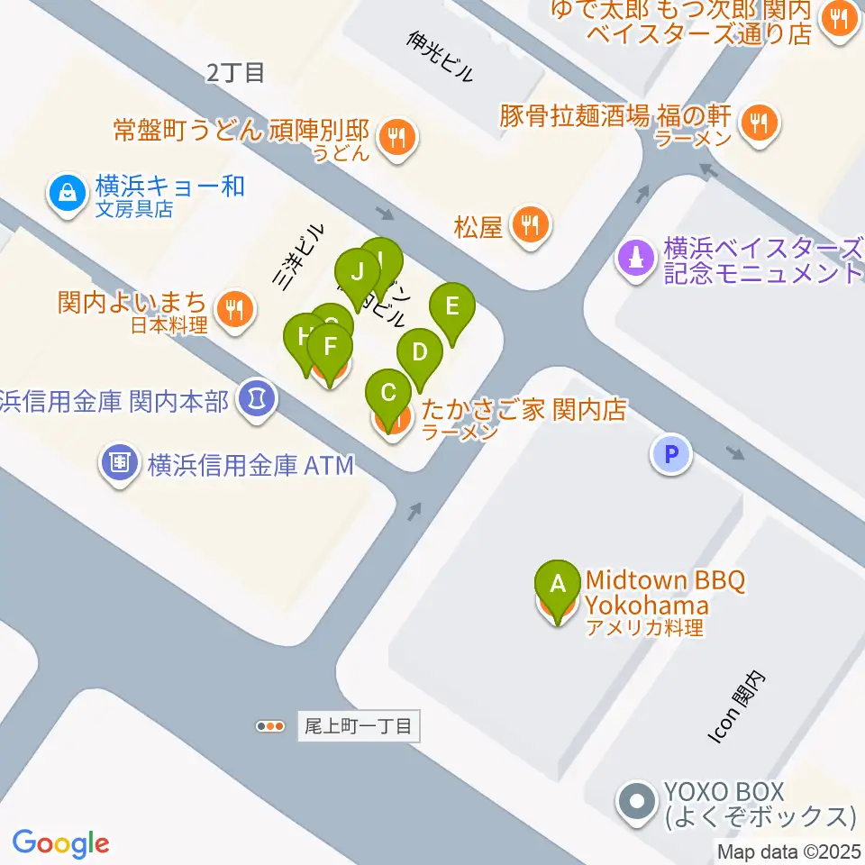 関内BarBarBar周辺のファミレス・ファーストフード一覧地図