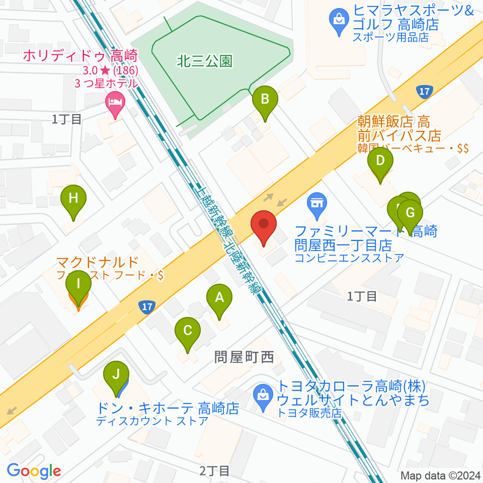 ピアノプラザ群馬 高崎本店周辺のファミレス・ファーストフード一覧地図