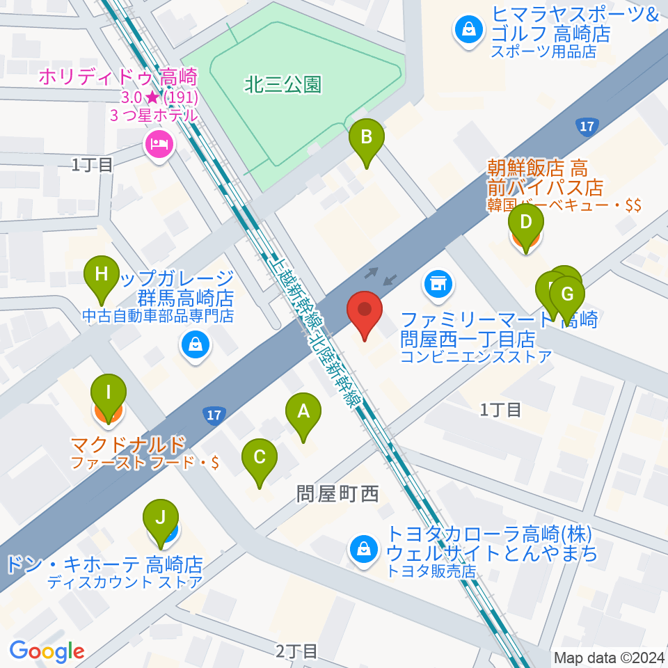 ピアノプラザ群馬 高崎本店周辺のファミレス・ファーストフード一覧地図