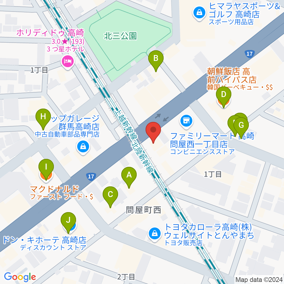 ピアノプラザ群馬 高崎本店周辺のファミレス・ファーストフード一覧地図