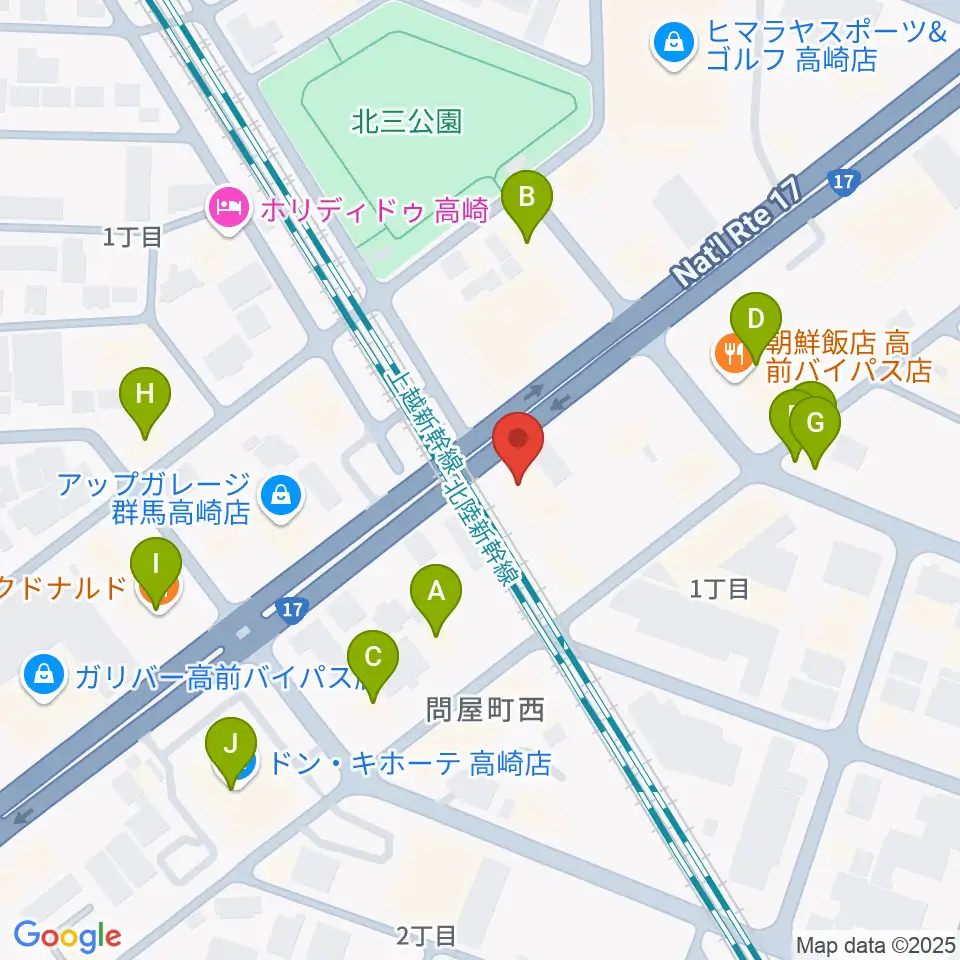 ピアノプラザ群馬 高崎本店周辺のファミレス・ファーストフード一覧地図