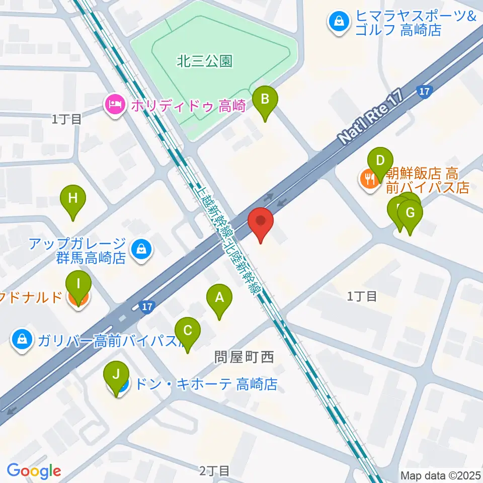 ピアノプラザ群馬 高崎本店周辺のファミレス・ファーストフード一覧地図