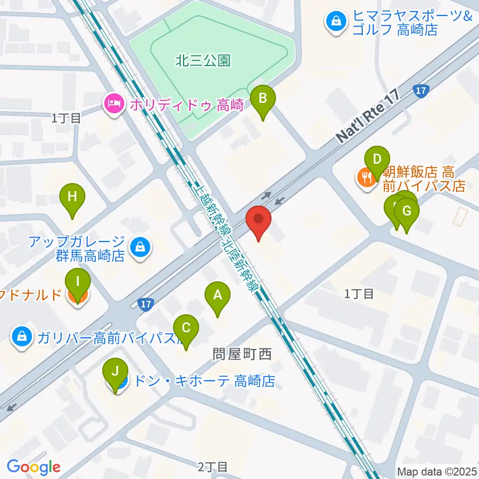 ピアノプラザ群馬 高崎本店周辺のファミレス・ファーストフード一覧地図